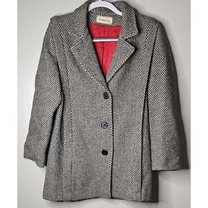 Vintage Herman Kay Herringbone Mid Length Wool Blend Lined Coat Made in U.S.A. M